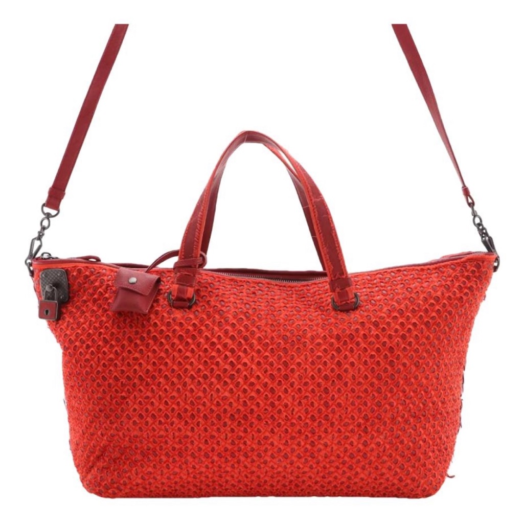 Bottega Veneta Red Woven Leather Shoulder Bag